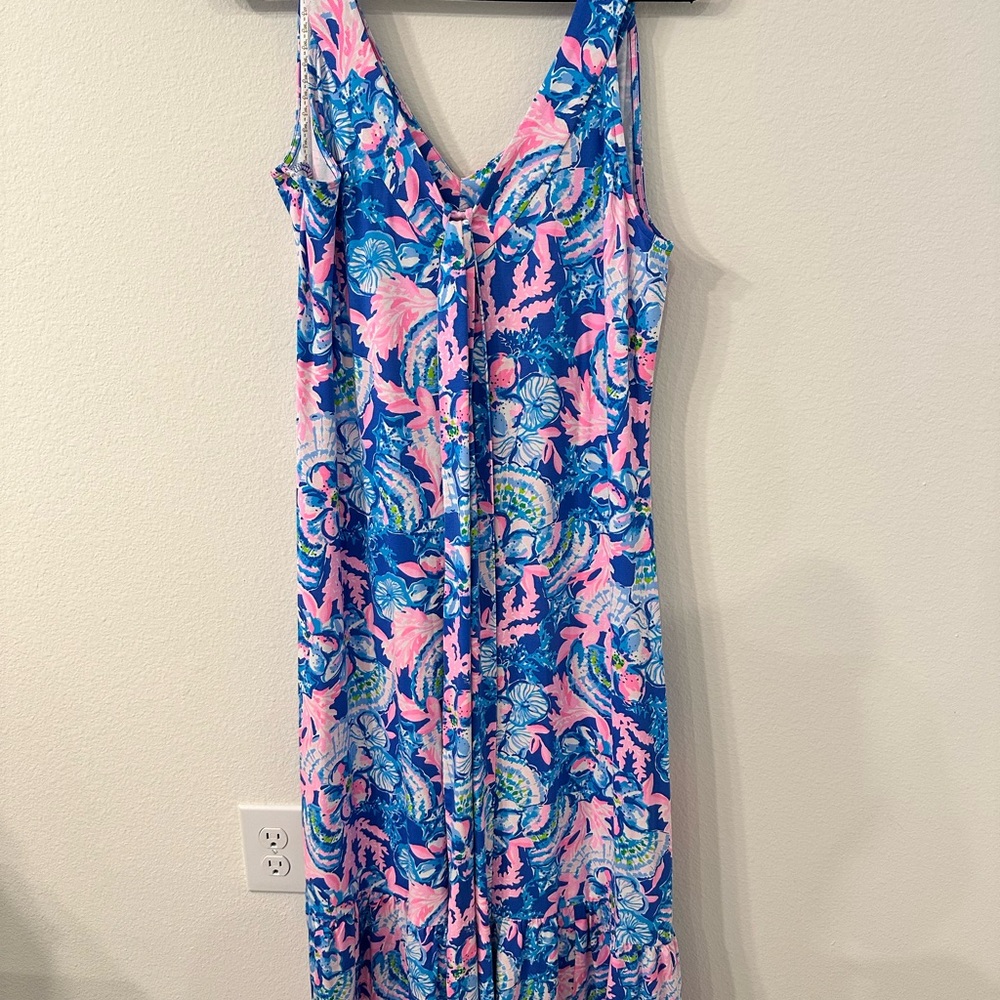Lilly Pulitzer Madsen Midi Dress Blue Tang Print
